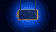 A suspended dark slate sign hanging from iron chains with a glowing golden border in a deep blue starfield, illustrating the institutional sign that remains while the substance rots away.